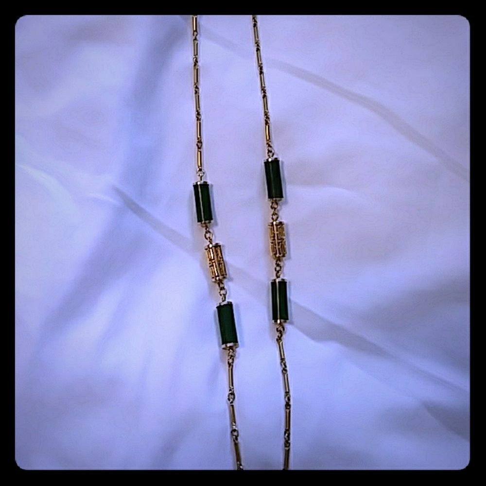 Gold and Green Long Necklace